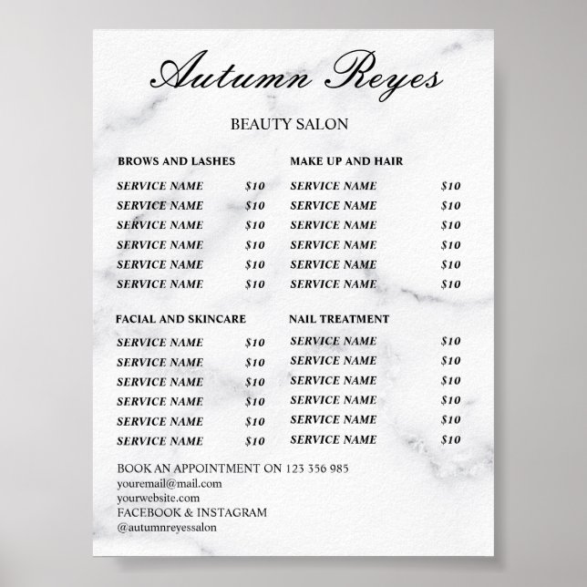 Poster Vintage Beauty Salon Price List (Devant)