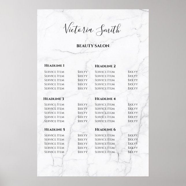 Poster Vintage Beauty Salon Price List (Devant)