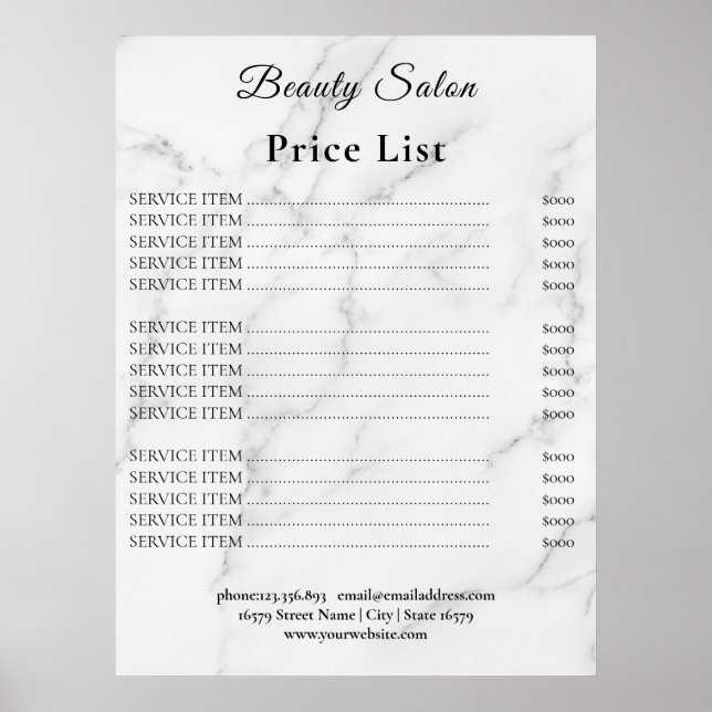 Poster Vintage Beauty Salon Price List (Devant)