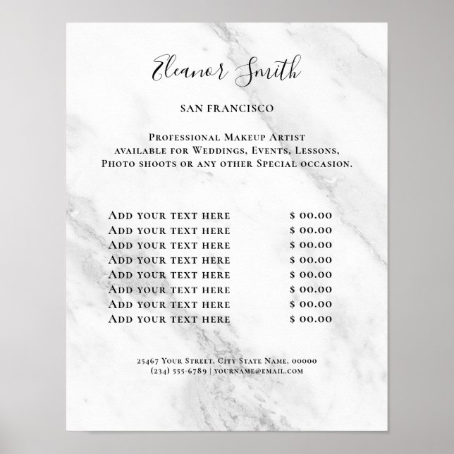 Poster Vintage Beauty Salon Price List (Devant)