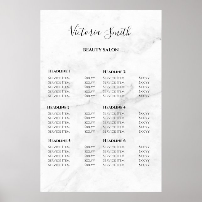 Poster Vintage Beauty Salon Price List (Devant)