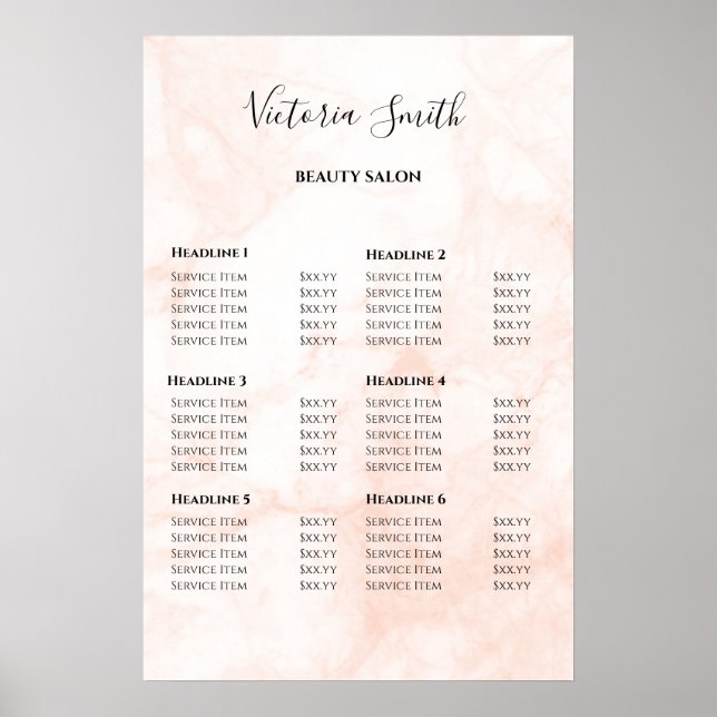 Poster Vintage Beauty Salon Price List (Devant)