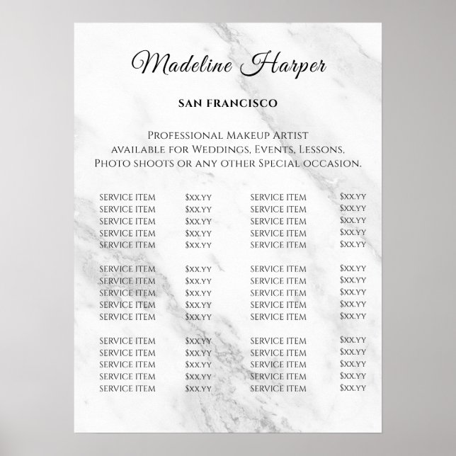 Poster Vintage Beauty Salon Price List (Devant)