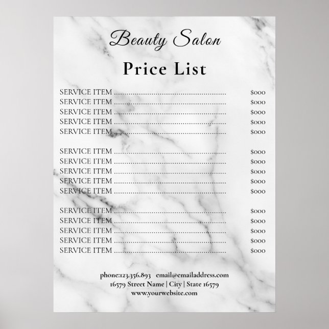 Poster Vintage Beauty Salon Price List (Devant)