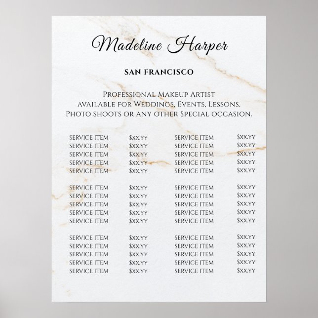 Poster Vintage Beauty Salon Price List (Devant)