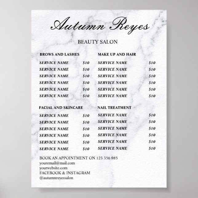 Poster Vintage Beauty Salon Price List (Devant)