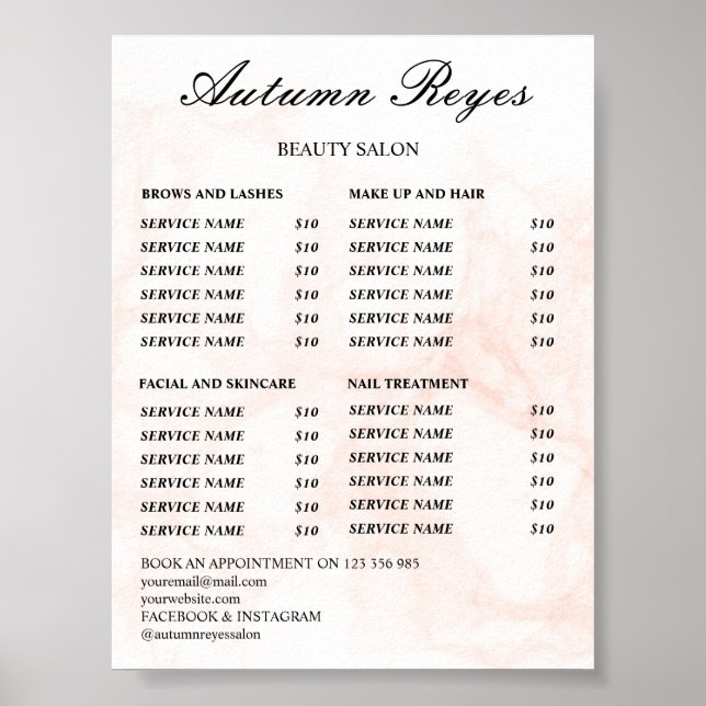 Poster Vintage Beauty Salon Price List (Devant)