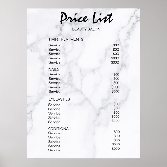 Poster Vintage Beauty Salon Price List (Devant)