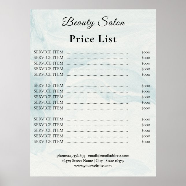 Poster Vintage Beauty Salon Price List (Devant)