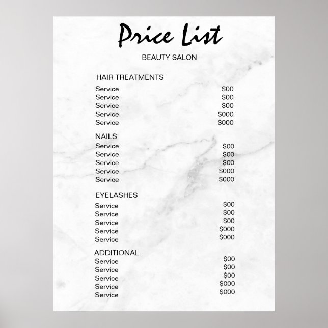 Poster Vintage Beauty Salon Price List (Devant)