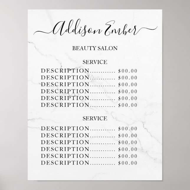 Poster Vintage Beauty Salon Price List (Devant)