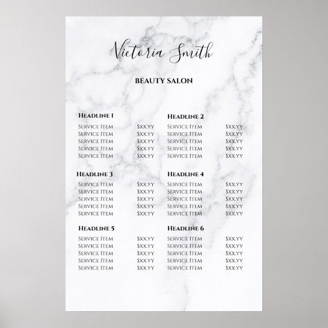 Poster Vintage Beauty Salon Price List (Devant)