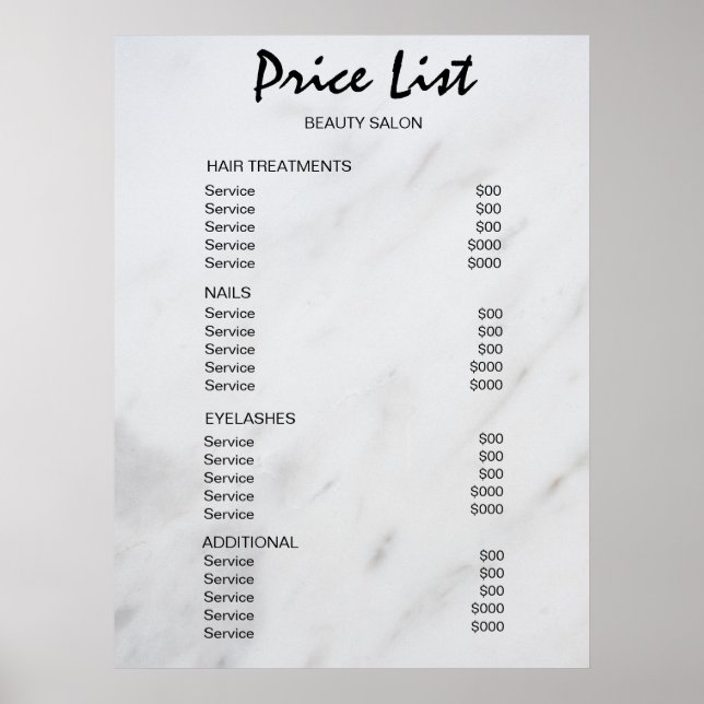 Poster Vintage Beauty Salon Price List (Devant)