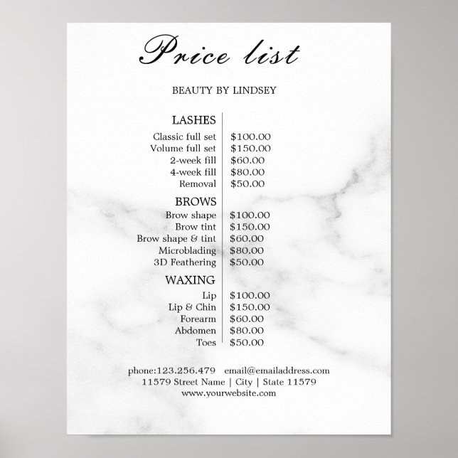 Poster Vintage Beauty Salon Price List (Devant)