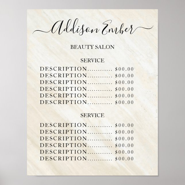 Poster Vintage Beauty Salon Price List (Devant)