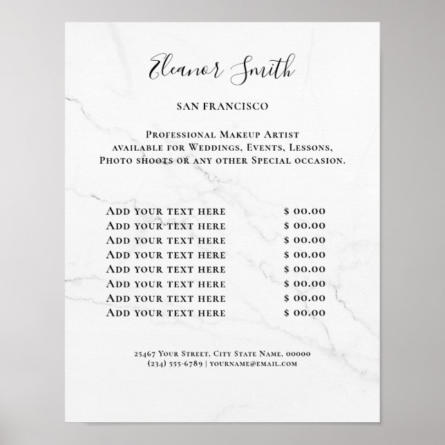 Poster Vintage Beauty Salon Price List (Devant)