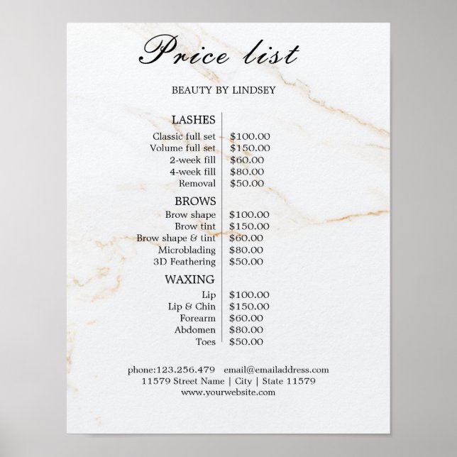 Poster Vintage Beauty Salon Price List (Devant)
