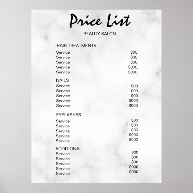 Poster Vintage Beauty Salon Price List (Devant)
