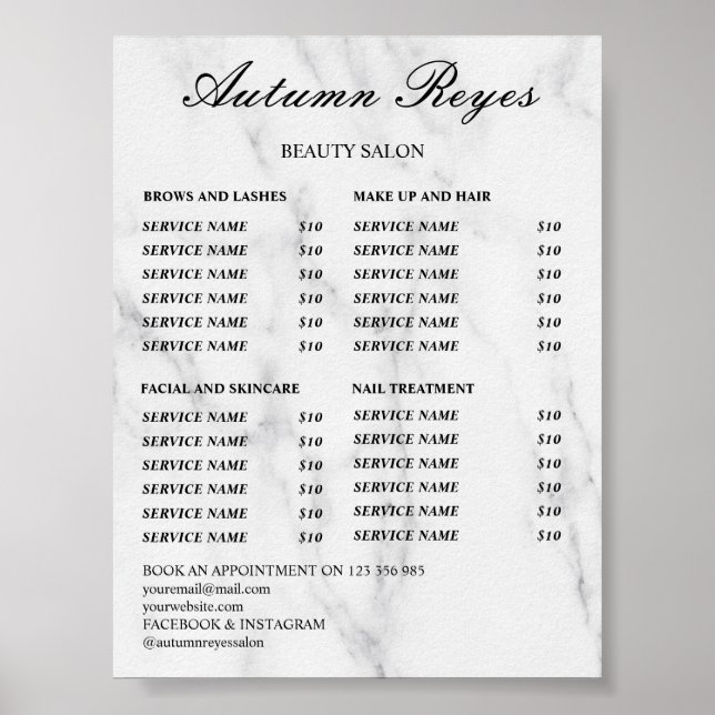 Poster Vintage Beauty Salon Price List (Devant)