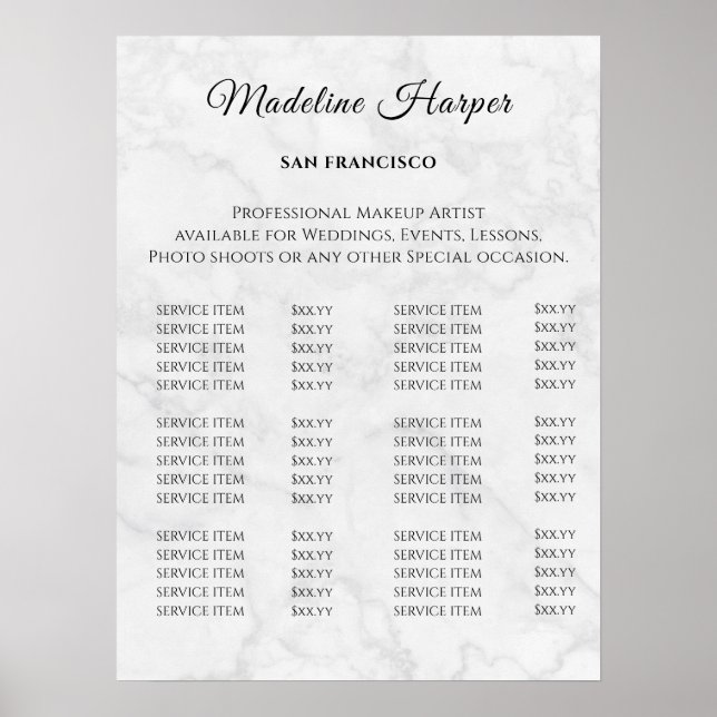 Poster Vintage Beauty Salon Price List (Devant)