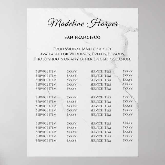 Poster Vintage Beauty Salon Price List (Devant)