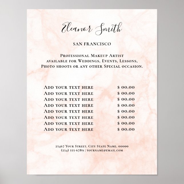 Poster Vintage Beauty Salon Price List (Devant)