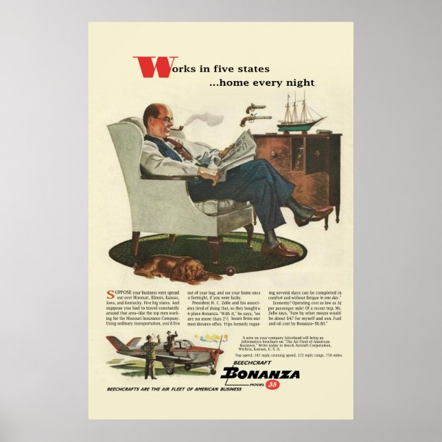 Poster vintage Beechcraft #1 (Devant)