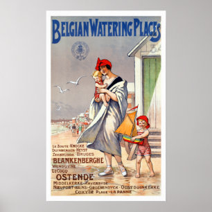 Poster Vintage Belgique Beaches Travel