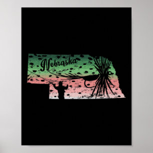 Poster Vintage Big Fly Rainbow Truite Nebraska Carte Fly 