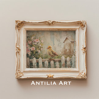 Poster Vintage Bird Springtime Peinture Pays Agritourisme