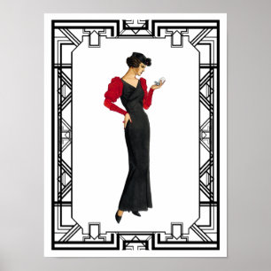 Poster Vintage Black and White 1930 Evening Gown