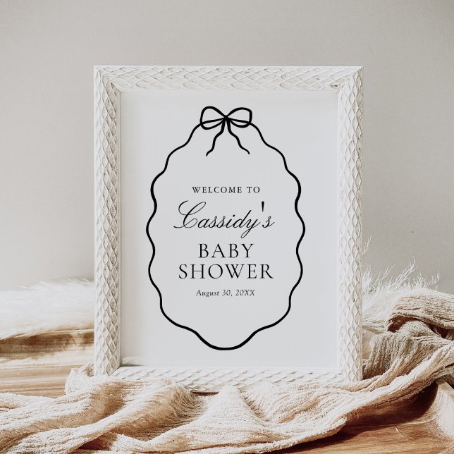 Poster Vintage Black Bow Girl Baby Shower Welcome Sign (Créateur téléchargé)