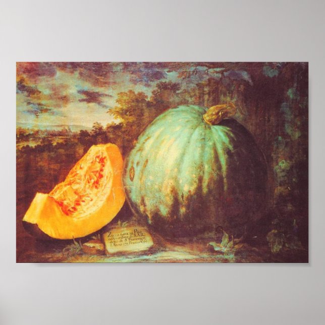 Poster Vintage bleu citrouille héritier automne peinture (Devant)