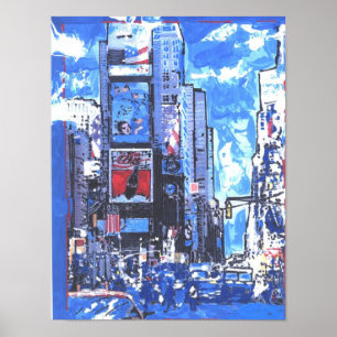Poster Vintage bleu et noir temps carré nyc