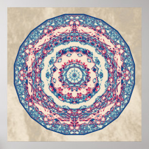 Poster Vintage bleu rouge Abstrait Mandala Art Design