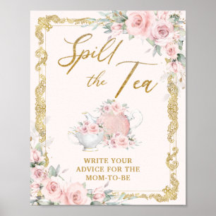 Poster Vintage Blush Floral Baby Shower Spill the Tea 
