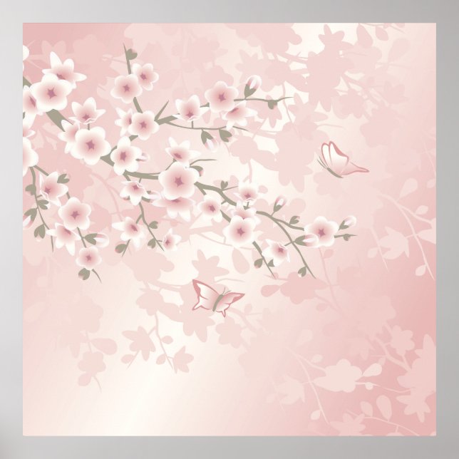 Poster Vintage Blush PInk Cherry Blossom (Devant)