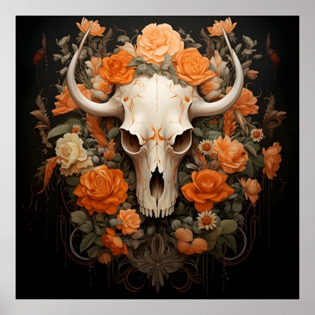 Poster Vintage Bohême Sugar Skull Bloom (Devant)