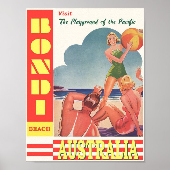 Poster Vintage Bondi Beach Australie Voyage (Devant)