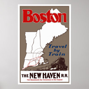 Poster Vintage Boston New England Train Travel