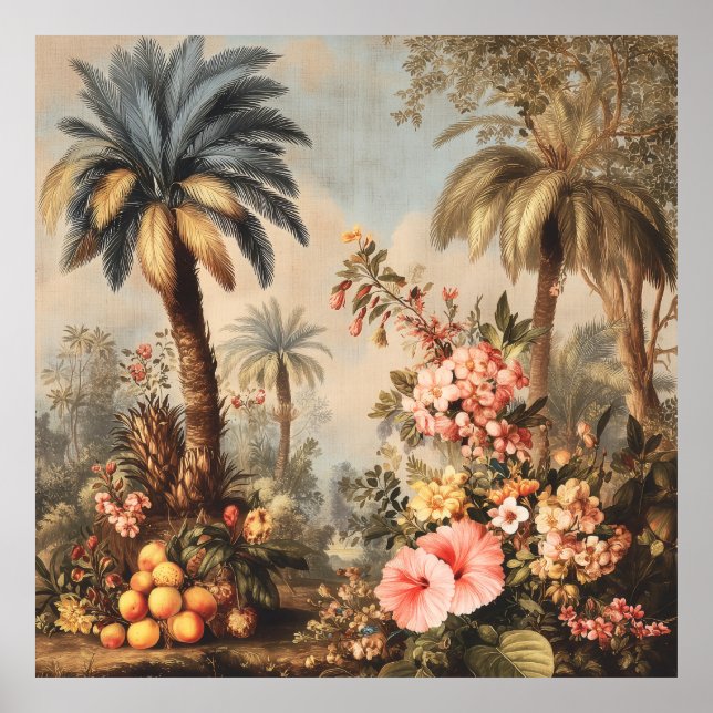 Poster Vintage Botanical Scene with Palms (Devant)
