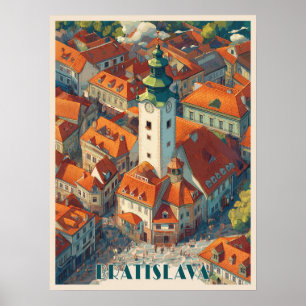 Poster Vintage Bratislava Slovaquie Voyage, Vieille Ville