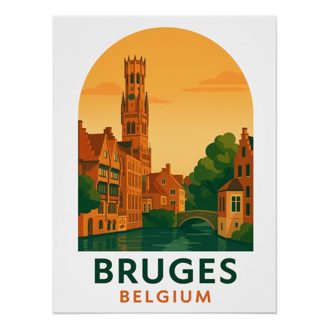 Poster Vintage Bruges Belgium Travel Art – Retro European (Devant)