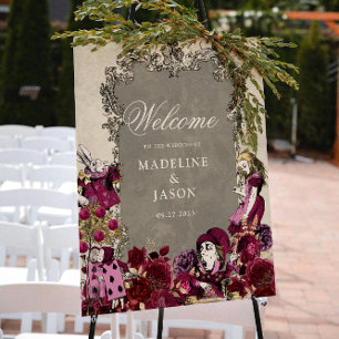 Poster Vintage Burgundy Gold Alice en Wonderland Mariage