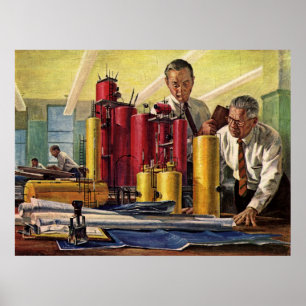 Poster Vintage Business, Architects Working in an Office