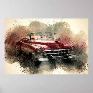 Poster Vintage Car Watercolor