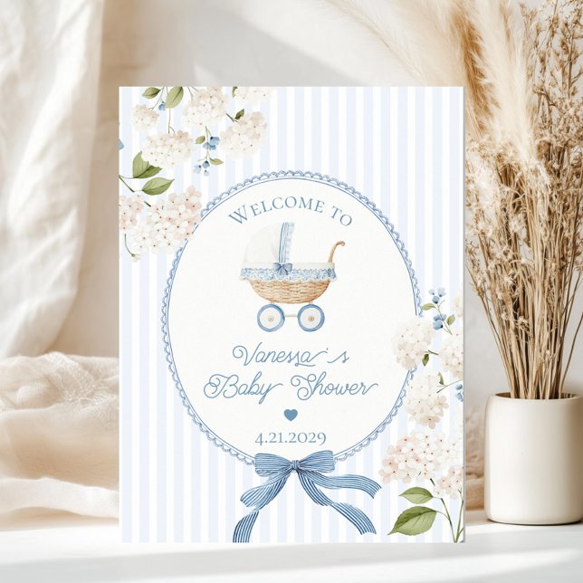 Poster Vintage Carriage French Blue Baby Shower Welcome (Créateur téléchargé)