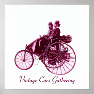 Poster Vintage Cars Rassembler, violet violet blanc