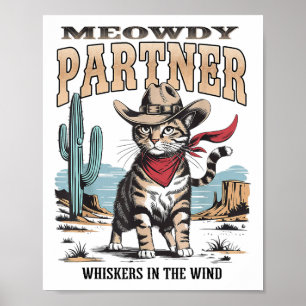 Poster Vintage Cat Meowdy Partenaire Cowboy Cadeaux Pour 