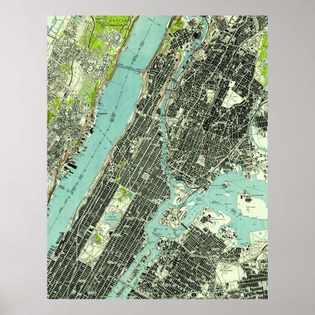Poster Vintage Central Park & Bronx NY Map (1947) (Devant)